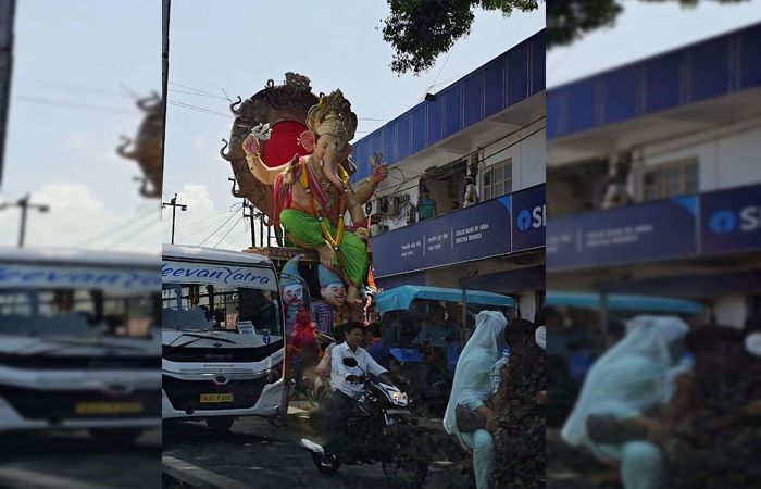 સુરતમાં પાલ-હજીરા રોડ પર ગણેશજીની ઉંચી પ્રતિમા વાયરોના કારણે પસાર ન થતા લાંબો ટ્રાફિક જામ સર્જાયો