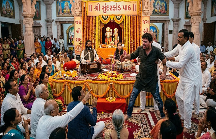વડોદરા: દંતેશ્વર રામજી મંદિરમાં યોજાયેલા સુંદરકાંડના સ્ટેજ પર નશેબાજે તલવાર લઈને ચડી ગઈ હંગામો કર્યો