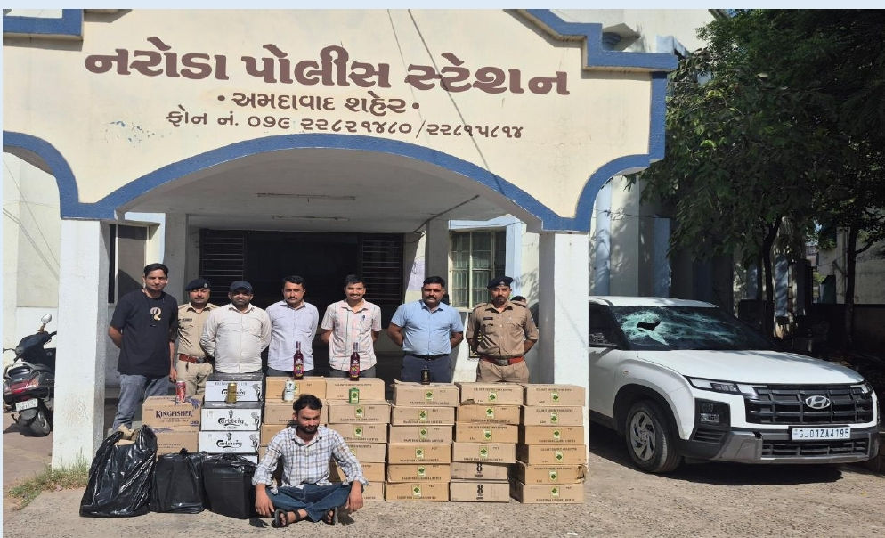 નરોડામાં  ક્રેટામાંથી ₹6.54 લાખનો વિદેશી દારૂ ઝડપ્યો, એકની ધરપકડ