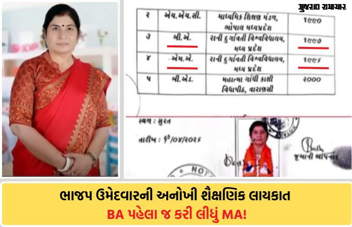 સુરત: ભાજપ ઉમેદવાર BA પહેલા MA પાસ? ગંભીર છબરડો છતાં ચૂંટણી ફોર્મ મંજૂર! સુધા પાંડેએ કરી સ્પષ્ટતા