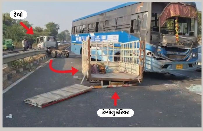 શહેરા-લુણાવાડા હાઈવે પર અકસ્માત: એસટી સાથે ટક્કર બાદ ટેમ્પોના બે ટુકડા, મુસાફરોમાં ચીસાચીસ