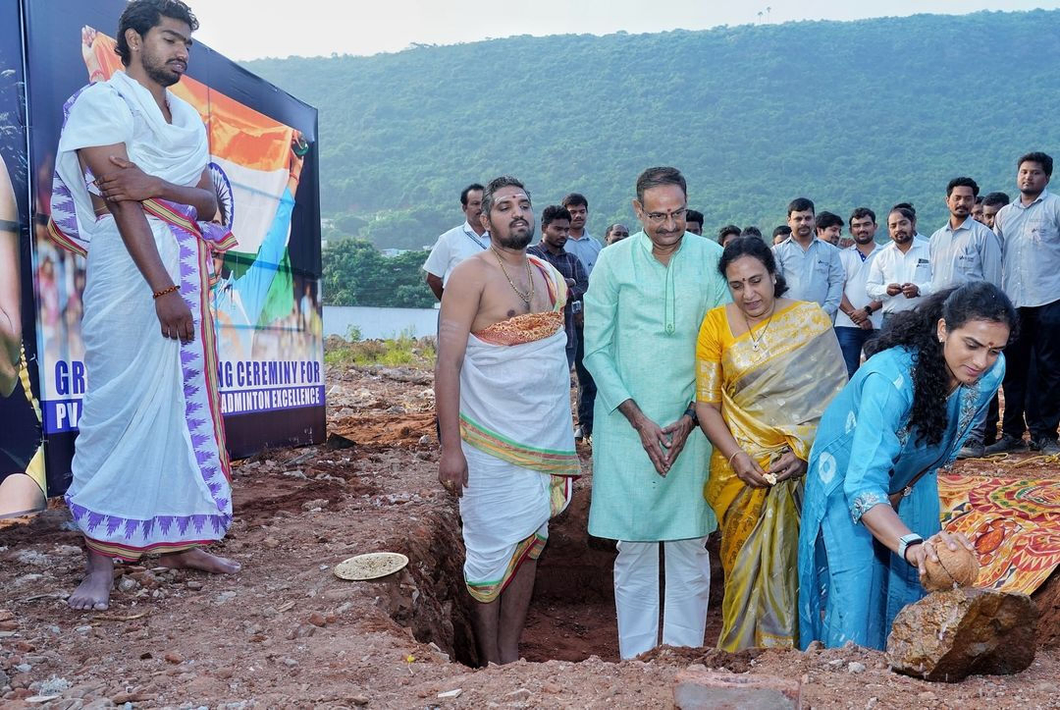 Sindhu performs Bhumi Puja for badminton academy in Vizag