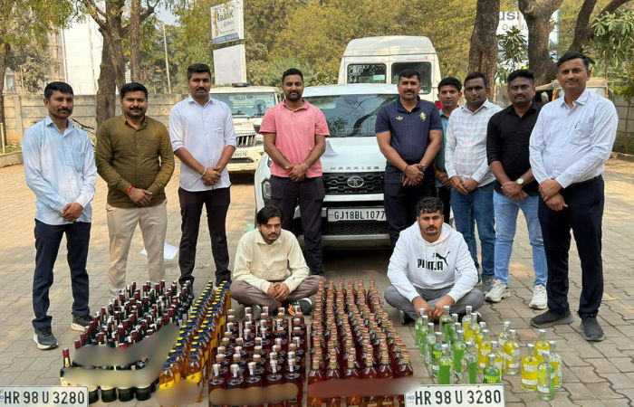 Gandhinagar LCB seizes SUV stocked with liquor worth ₹8 lakh, two arrested