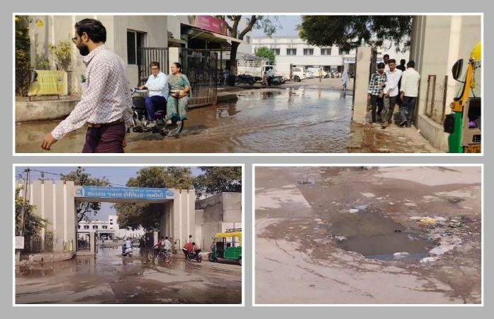 અમરેલી નગરપાલિકાની ઘોર બેદરકારી: સિવિલ હોસ્પિટલ સહિત અનેક વિસ્તારોમાં ગટરના પાણી ઉભરાયા