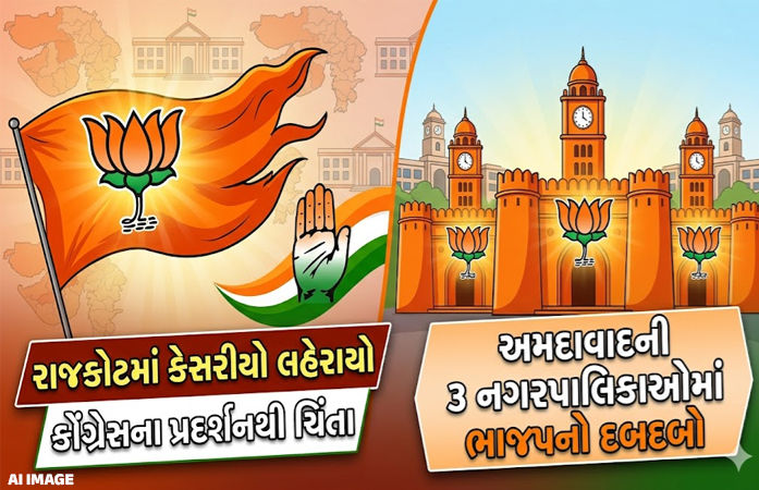 રાજકોટ કોર્પોરેશનમાં ભાજપને જંગી બહુમતી, અમદાવાદની 3 નગરપાલિકામાં પણ કમળ ખીલ્યું