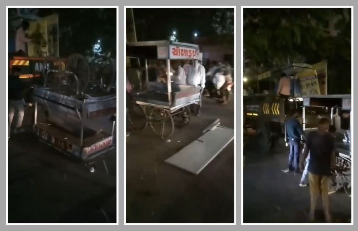 દબાણ હટાવવામાં AMCને ભારે ઉતાવળ: ડમ્પરમાં ઓવરલોડ લારીઓ વૃક્ષ સાથે અથડાઈ, માંડ માંડ બચ્યો યુવક