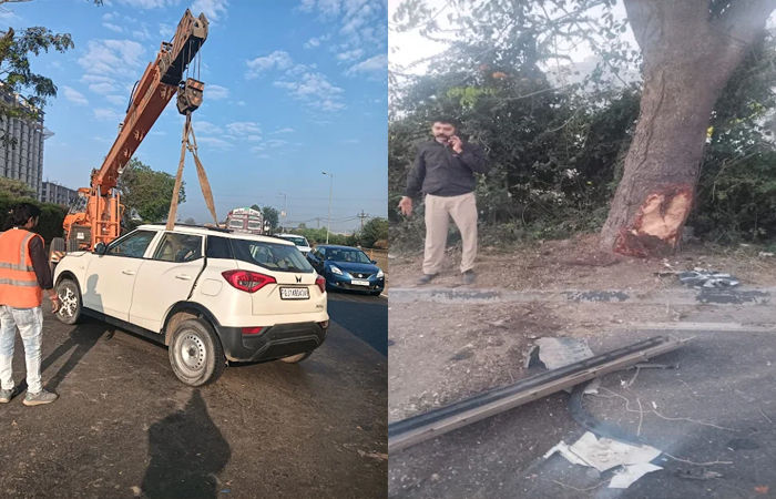 જીએસએફસી પાસે છેલ્લી ઘડીએ ચેતવણીનું બોર્ડ જોઈ કાર ચાલકે ઝાડ સાથે કાર અથાડી, વૃદ્ધનું મોત