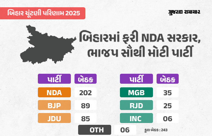 બિહાર વિધાનસભા ચૂંટણીમાં NDAની 202 બેઠકો પર શાનદાર જીત, મહાગઠબંધન 35 પર સમેટાયું