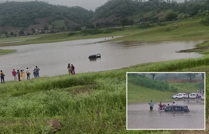 નર્મદાના માંડણ ગામે થાર કાર પાણીમાં ગરકાવ: પ્રવાસીઓની બેદરકારીથી મોટી દુર્ઘટના ટળી