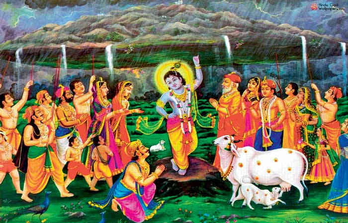 વ્રજવાસીઓની રક્ષા માટે ભગવાન શ્રીકૃષ્ણે ટચલી આંગળીએ ગોવર્ધન તોળ્યો