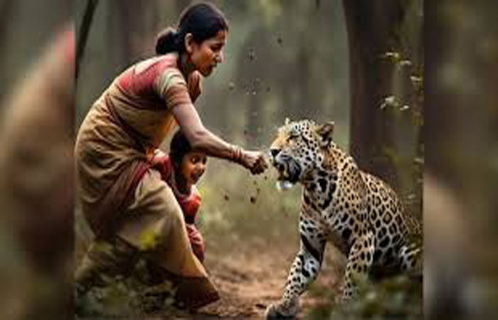 માતાએ દીપડાને પડકારી તેના જડબાંમાંથી બાળકને બચાવ્યું
