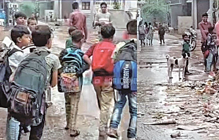 કપડવંજ પાલિકાના વોર્ડ નં.-2મા ગંદકીમાંથી પસાર થતા વિદ્યાર્થીઓ