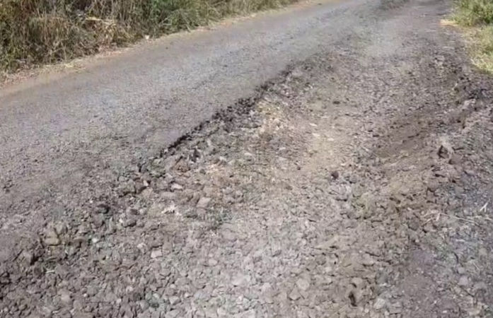 VIDEO | છોટાઉદેપુર: નસવાડીના પલસાણીથી ખંભાયતા ચોકડી સુધીના રોડ પર મોટા ખાડાથી અકસ્માતનો ભય, રાહદારીઓ પરેશાન