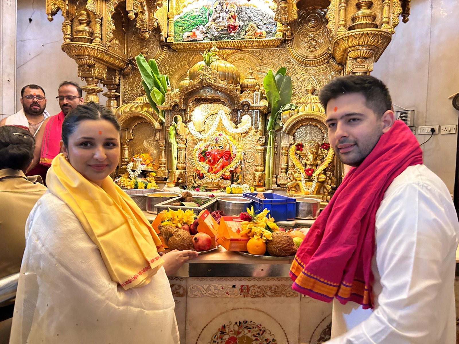Ahead of LS polls in Delhi, Parineeti & Raghav visit Siddhivinayak Temple