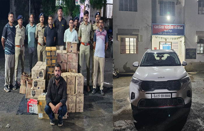 ભરૂચના કદવાલી ગામના પુલ પાસેથી દારૂનો જથ્થો ભરેલી કાર સાથે એક ઝડપાયો, બે ફરાર
