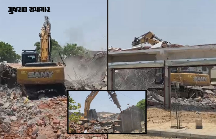 અમદાવાદ: ડી કેબિન વિસ્તારમાં મેગા ડિમોલિશન, જાણીતી સ્કૂલની બિલ્ડિંગના ભાગ સહિતના ગેરકાયદે દબાણો તોડી પડાયા