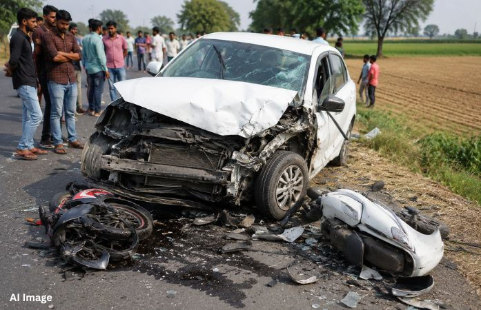 મહેસાણા: વિજાપુરના મોતીપુરા પાસે કારચાલકે બાઇક અને મોપેડને ઉડાવ્યા, બેના કમકમાટીભર્યા મોત, 8 ઈજાગ્રસ્ત