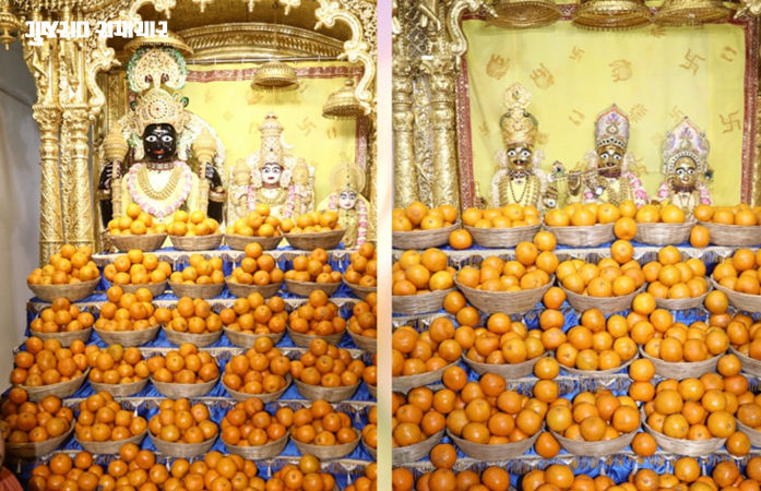 વડતાલ: આમલકી એકાદશીએ સ્વામિનારાયણ ભગવાનને ધરાવાયો 665 કિલો નારંગીનો અન્નકૂટ