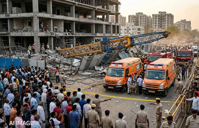 Worker killed, another injured after crane collapse at Safal’s Mondeal-2 construction site in Ahmedabad