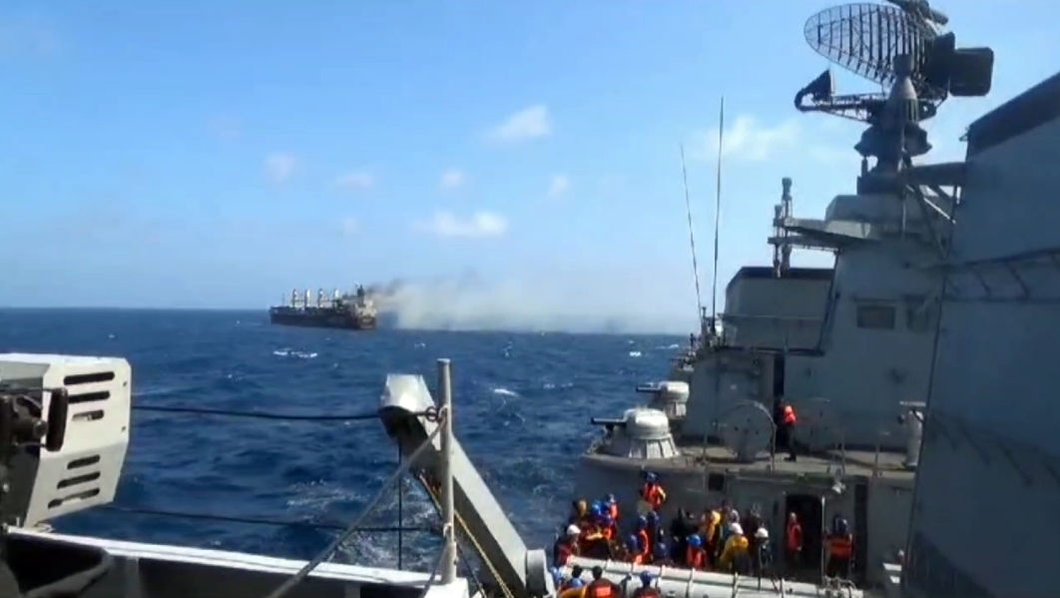 Video: Indian Navy rescues 21 crew from missile-hit Barbados sea Carrier MV
