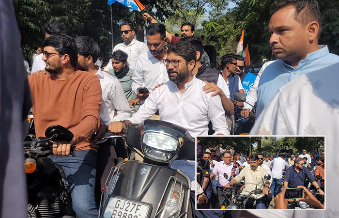 અમદાવાદ: NSUIની રેલીમાં નિયમોના ધજાગરા: કોંગ્રેસ નેતાઓ હેલ્મેટ વિના બાઈક પર દેખાયા