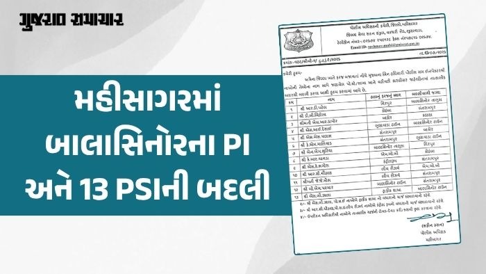 મહીસાગરમાં 13 PSIની આંતરિક બદલી, કરોડોનો દારૂ ઝડપાયા બાદ બાલાસિનોરના PIનું ટ્રાન્સફર