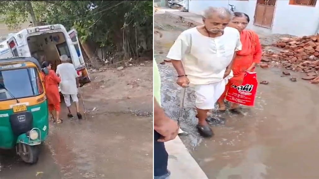 વડોદરા: સ્માર્ટ સિટીના દાવાઓ વચ્ચે કરોડિયા વિસ્તારમાં કાદવ-કીચડમાં દર્દીની 108 સુધીની યાત્રા