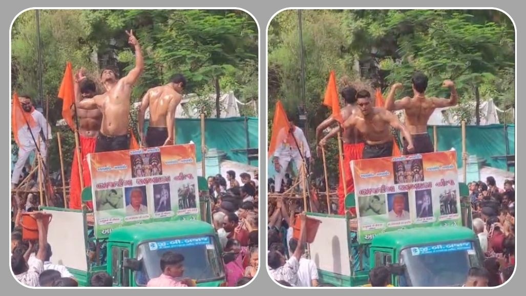 Crowds gather to watch akhada performances along Rath Yatra route