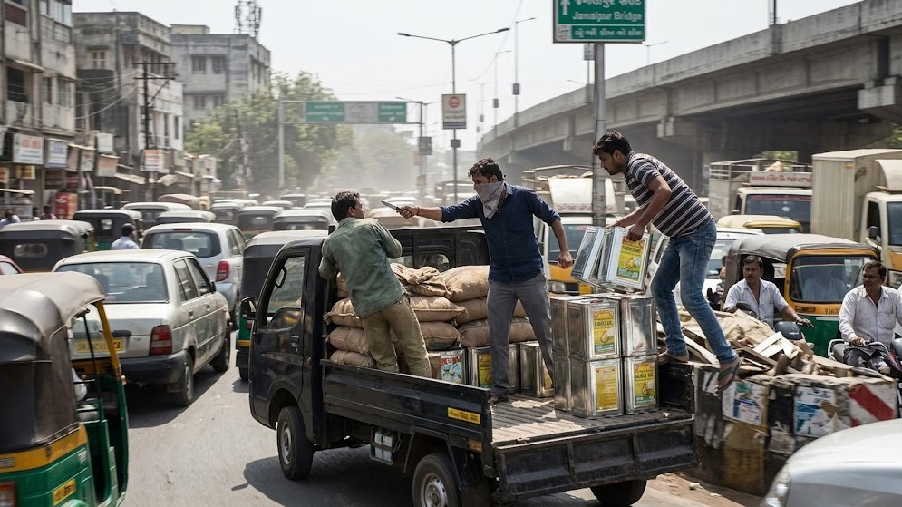 Armed Robbers Snatch Cooking Oil Cans from Moving Vehicle Near Jamalpur