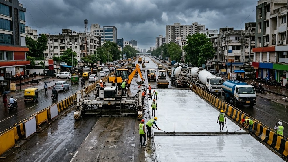 Amid Ongoing Monsoon, Ahmedabad Targets October Deadline for 10 Road White-Topping Projects