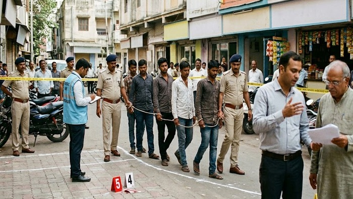જામનગરના ગોકુલનગર હત્યા કેસમાં ઘટનાનું રીકન્સ્ટ્રક્શન કરાવાયું: હત્યામાં પકડાયેલા સાતેય આરોપીઓ જેલહવાલે