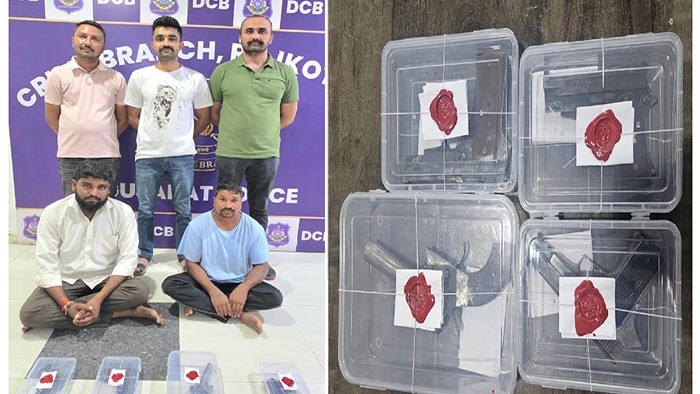 કુવાડવા ગામ પાસેથી ત્રણ પિસ્ટલ અને એક તમંચા સાથે બે પકડાયા