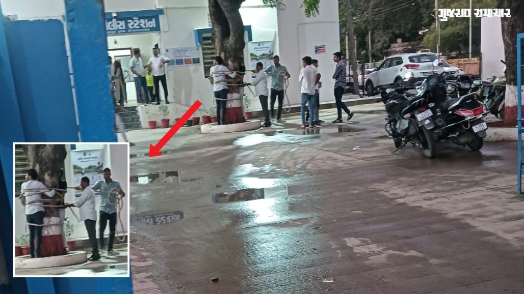 સાણંદમાં છેડતીના આરોપમાં બે શખ્સોને પોલીસે ઝાડ સાથે બાંધી ઢોર માર માર્યો!, ફોટો વાઈરલ થતાં વિવાદ