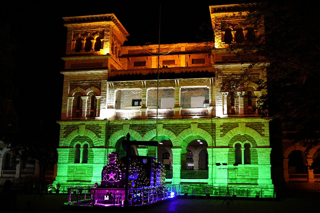Ajmer - DRM office building illuminated in the colours of the Indian national flag on the eve of the 80th Independence Day celebrations on Friday, August 14, 2026.jpg