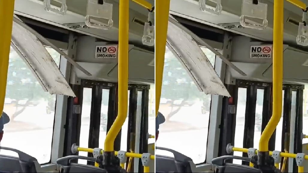 સુરતમાં મુસાફરો ભરેલી BRTS બસ પેલનનું પતરું ચાલુ બસે લટકી પડ્યું