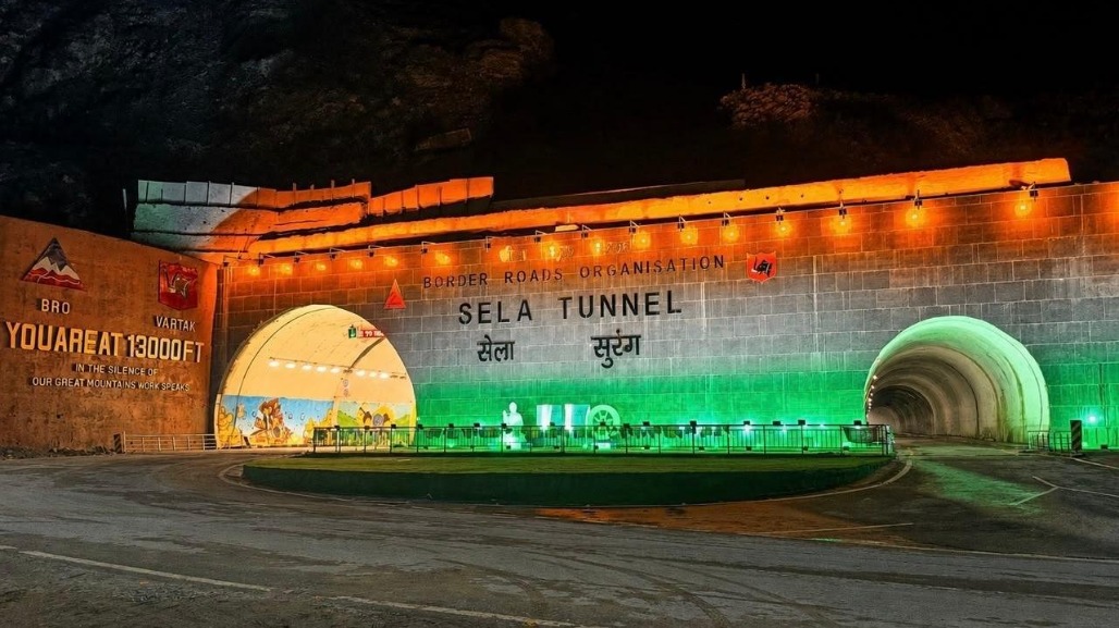 Tawang - The iconic Se La Tunnel is illuminated in the Tricolour ahead of the 80th Independence Day celebrations, in Tawang district, Arunachal Pradesh.jpeg