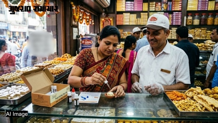 અમદાવાદ: તહેવારોમાં મીઠાઈ-ફરસાણ ખરીદતા પહેલાં ગ્રાહકો કરી શકશે સ્થળ પર જ ચકાસણી, દુકાનોમાં ટેસ્ટિંગ કીટ ફરજિયાત મૂકવાની સૂચના