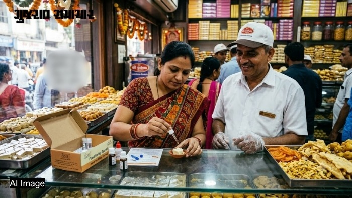 અમદાવાદ: તહેવારોમાં મીઠાઈ-ફરસાણ ખરીદતા પહેલાં ગ્રાહકો કરી શકશે સ્થળ પર જ ચકાસણી, દુકાનોમાં ટેસ્ટિંગ કીટ ફરજિયાત મૂકવાની સૂચના