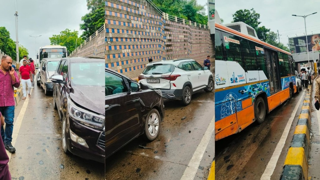 Five Cars, BRTS Bus Involved In Pile-Up at Akhbarnagar Underbridge in Ahmedabad