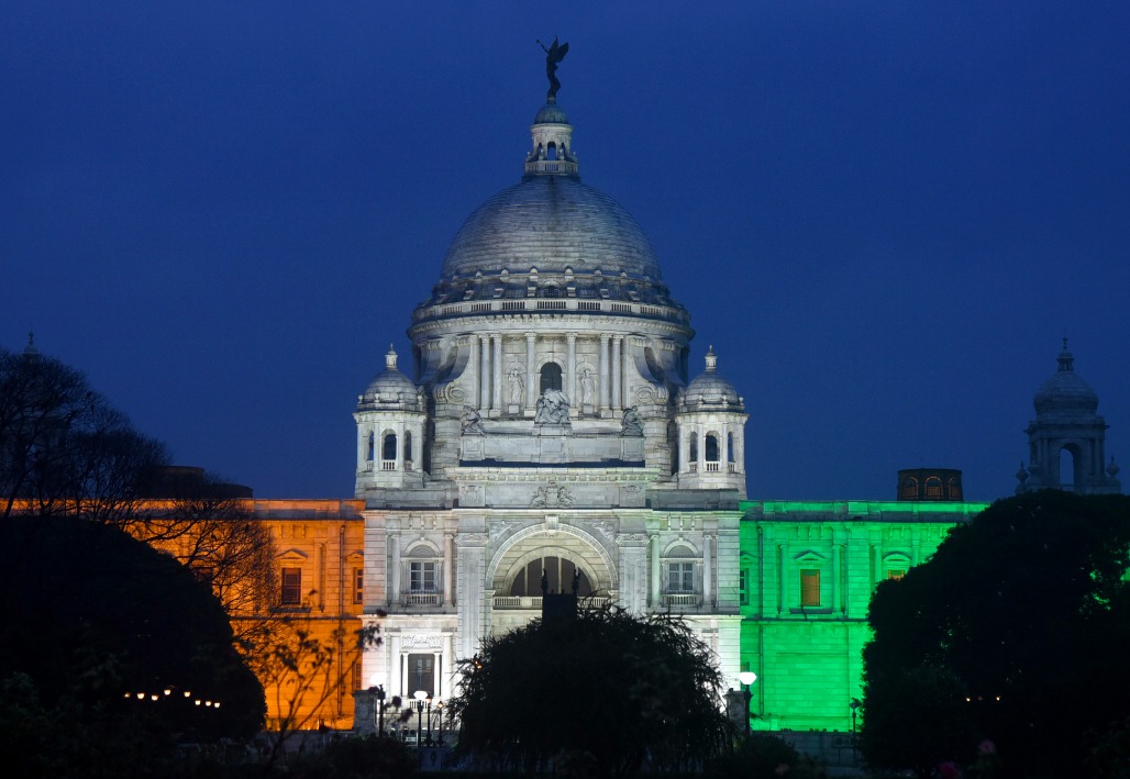 Kolkata - Victoria Memorial is illuminated with the lights of Tricolour ahead of the 80th Independence Day celebrations in Kolkata, West Bengal, on Thursday, August 13, 2026.jpg