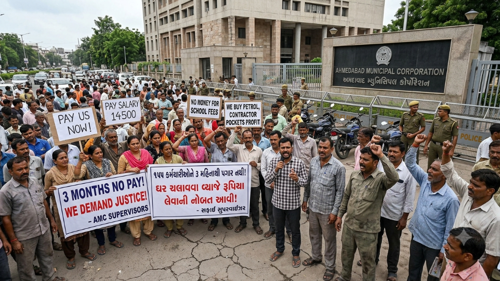Unpaid for 3 Months, 155 AMC Sanitation Supervisors Storm Civic Headquarters as Debt Mounts