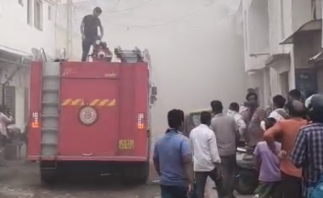 Blazing Tyre Warehouse Covers Sarkhej Sky in Black Smoke as Fire Brigade Rushes Six Tenders