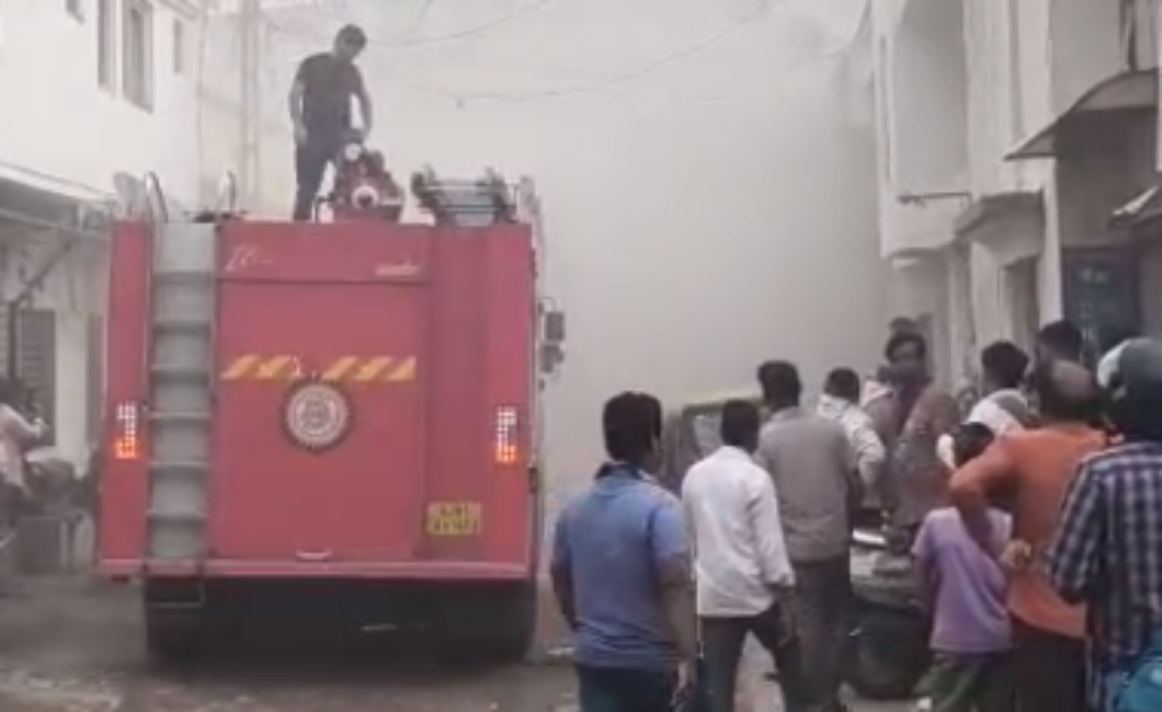 Blazing Tyre Warehouse Covers Sarkhej Sky in Black Smoke as Fire Brigade Rushes Six Tenders