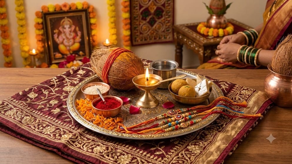 રક્ષાબંધનની પૂજા થાળી: દીવો, કંકુ, નાળિયેર સહિતની સંપૂર્ણ સામગ્રીનું લિસ્ટ