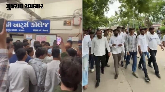કે.કા. શાસ્ત્રી કોલેજમાં બાઉન્સરોની વિદ્યાર્થિનીઓ સાથે કથિત હેરાનગતિ મુદ્દે NSUIનો ઉગ્ર વિરોધ