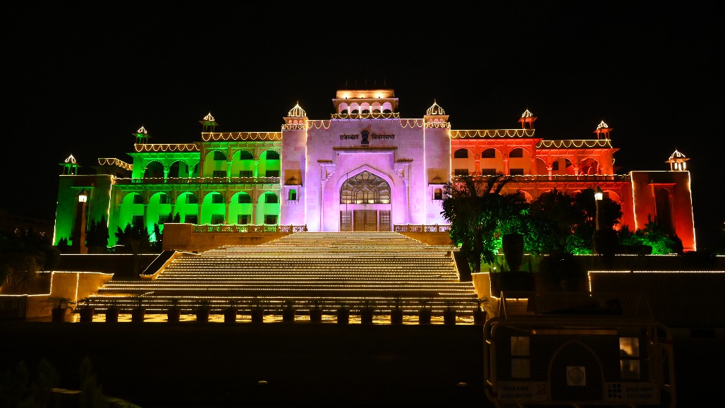 Jaipur - Rajasthan Assembly illuminated in hues of Tricolour ahead of the 80th Independence Day in Jaipur on Thursday, August 13, 2026.jpg