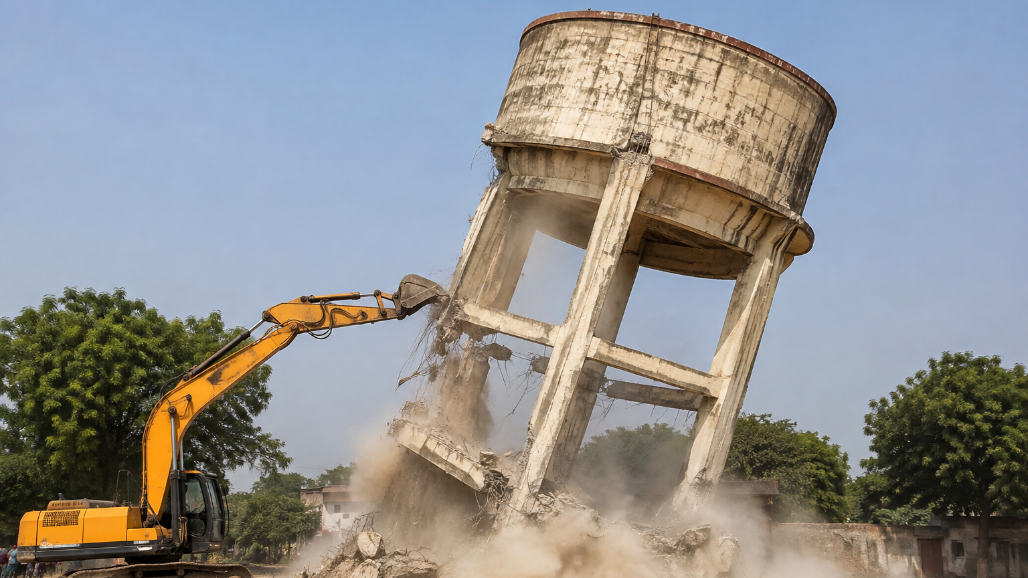 30-Year-Old Dilapidated Water Tank Demolished in Jamnagar's Dhrol