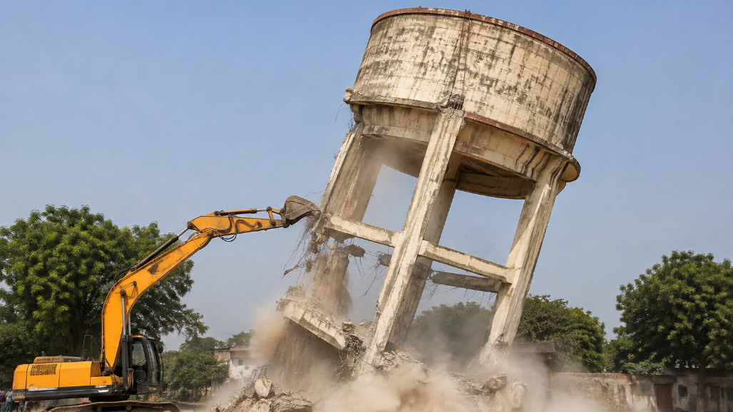 30-Year-Old Dilapidated Water Tank Demolished in Jamnagar's Dhrol