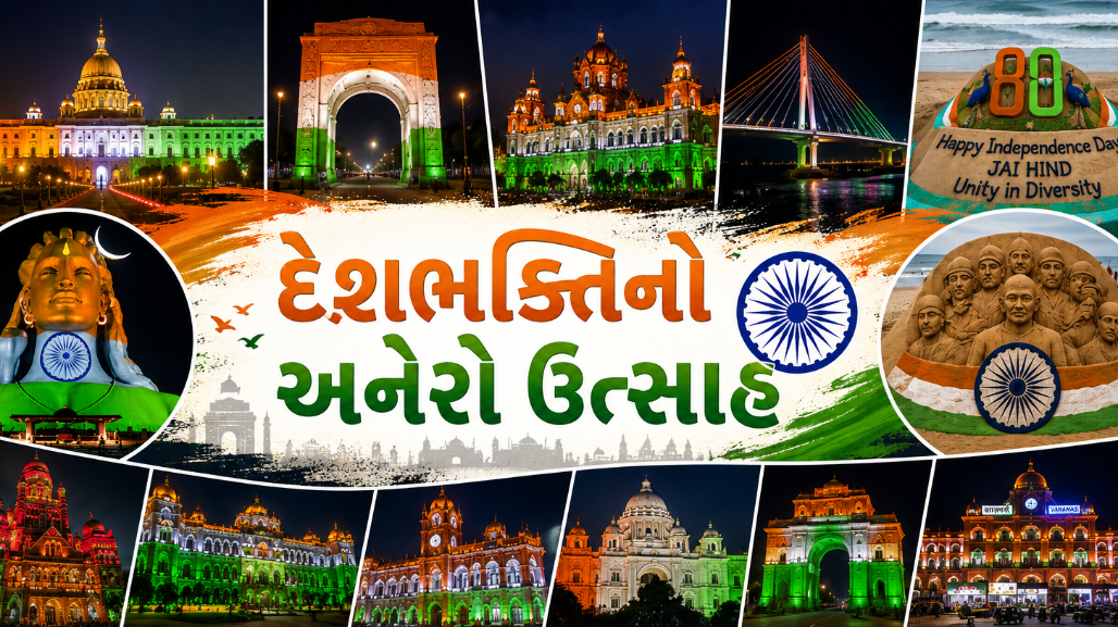 PHOTO : દેશભક્તિનો અનેરો ઉત્સાહ : 80મા સ્વાતંત્ર્ય દિવસની પૂર્વ સંધ્યાએ રોશનીથી ઝગમગી ઊઠ્યું ભારત