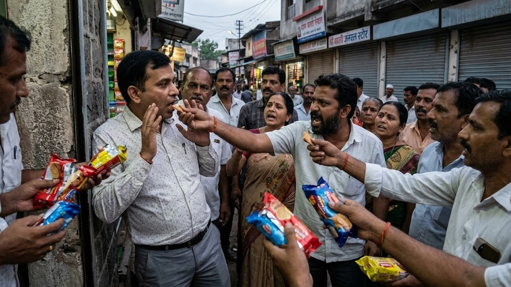 Angry Crowd Forces Maharashtra FDA Officer to Eat Expired Biscuits Over Bribery Allegations